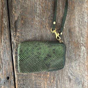 Green leather Coach  phone case wristlet